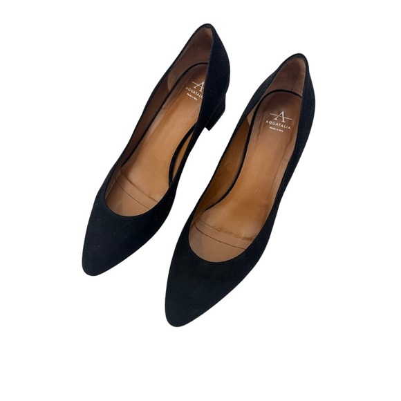 Aquatalia Pasha Black Suede Block Heel Pumps Shoes Made in Italy Size 9 - Picture 4 of 12